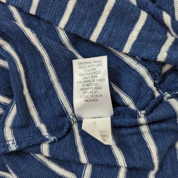 J Jill Linen Blend Blue White Striped 3/4 Sleeve Drawstring Hem Top Size Small - Picture 8 of 8